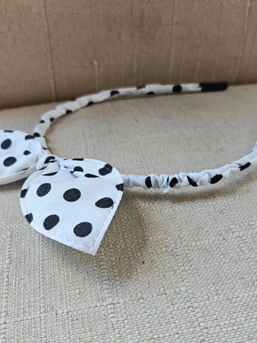 Girl Headband Black Polka Dots White Hair Catcher Bunny Ear Head Band